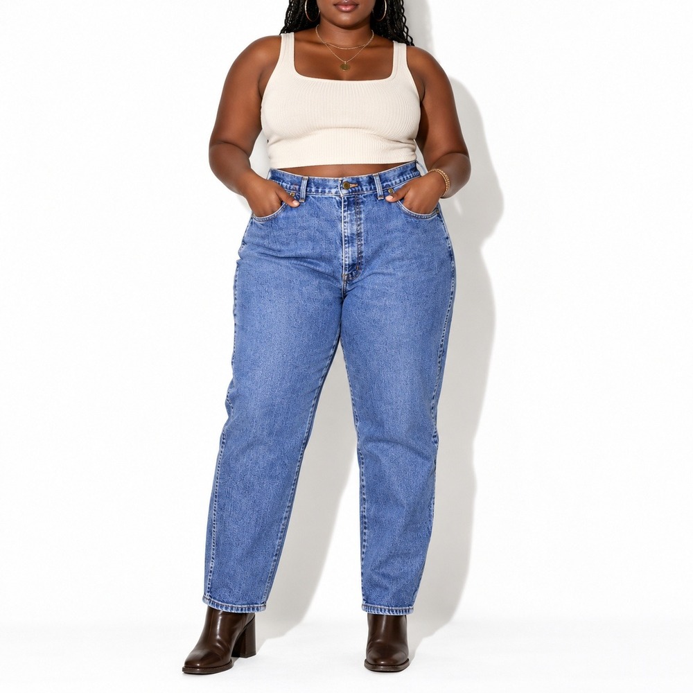 80s Vintage Chic Tapered Leg Jeans Women 20W Dark Stone Wash High Waist Denim